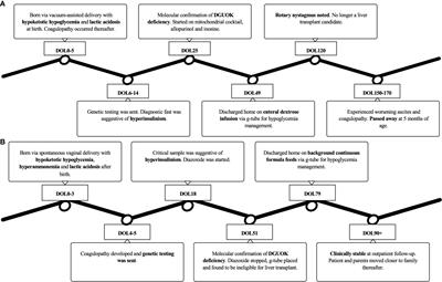 Case report: Two unexpected cases of DGUOK-related mitochondrial DNA depletion syndrome presenting with hyperinsulinemic hypoglycemia